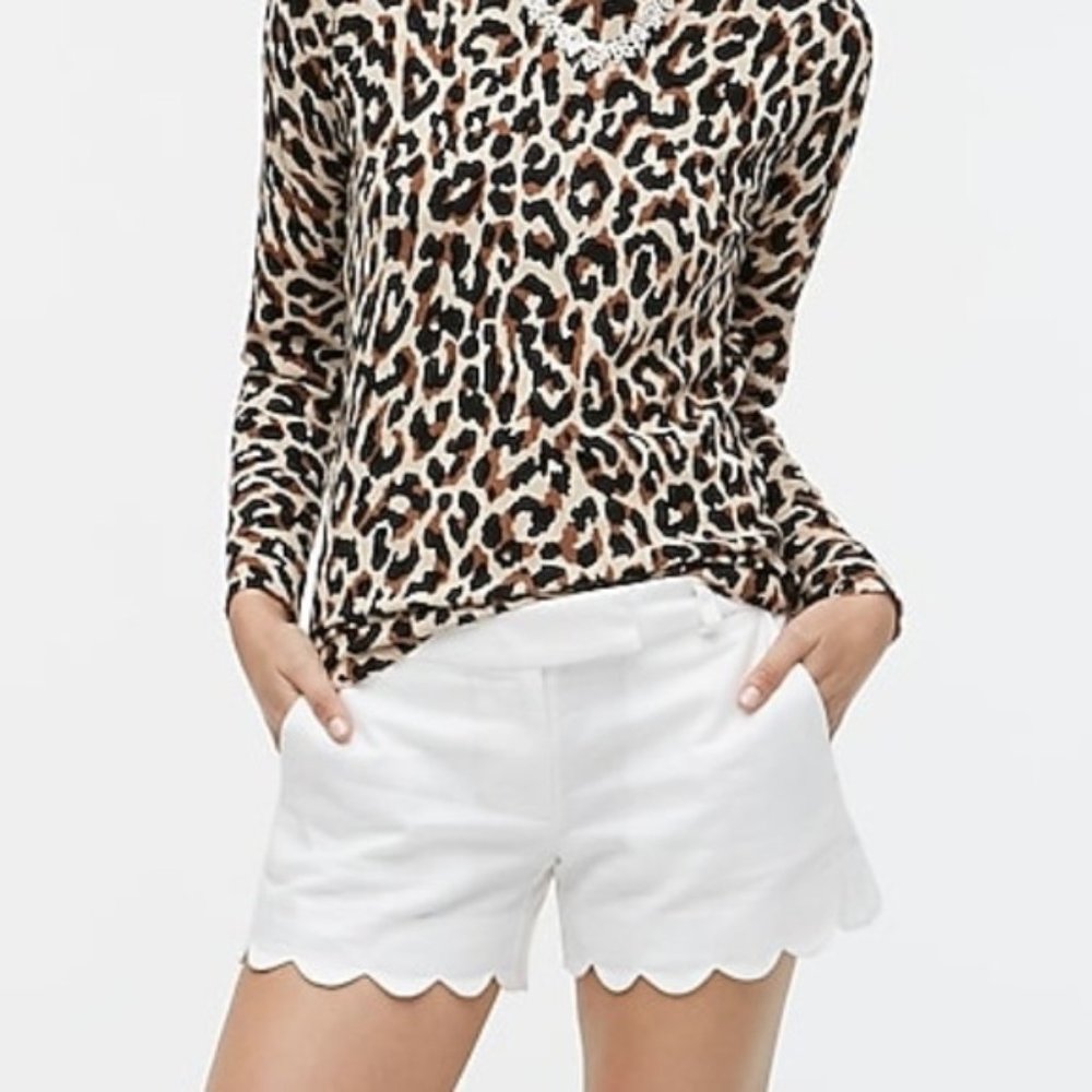 J Crew Scalloped White Linen Shorts